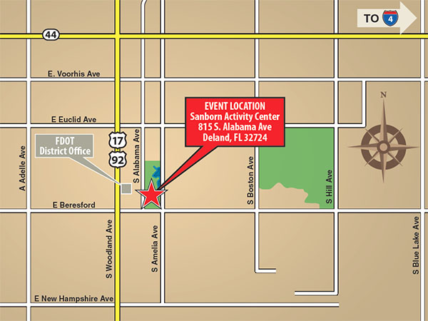 wekiva parkway industry forum location map - Sanborn Activity and Event Center, 815 South Alabama Avenue, DeLand, FL 32724